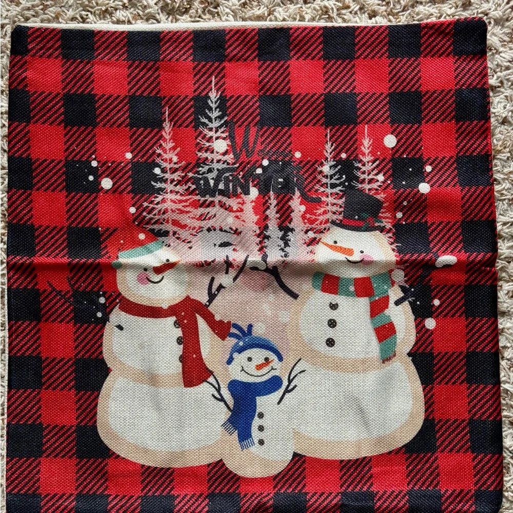 Vintage Looking Festive Christmas Pillow Covers Set - Red, Green, Black 17”x17”